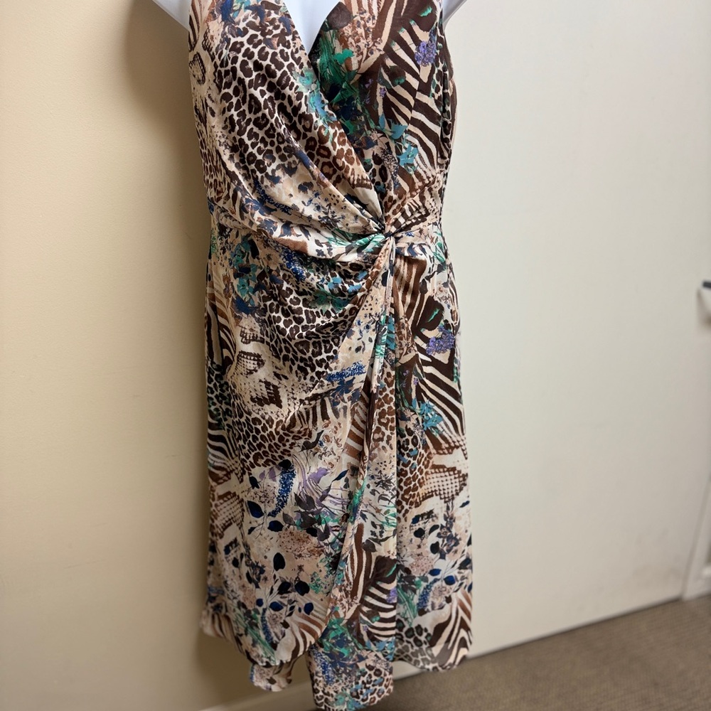Kasper Wrap look  Animal Print Dress - Brown, Cream, Green,‎ Blue